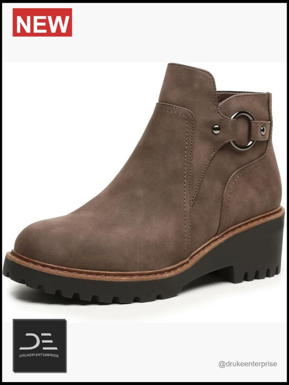 Womens Chunky Low Heel Ankle Booties Round Toe Side Zipper PU Fall Boots